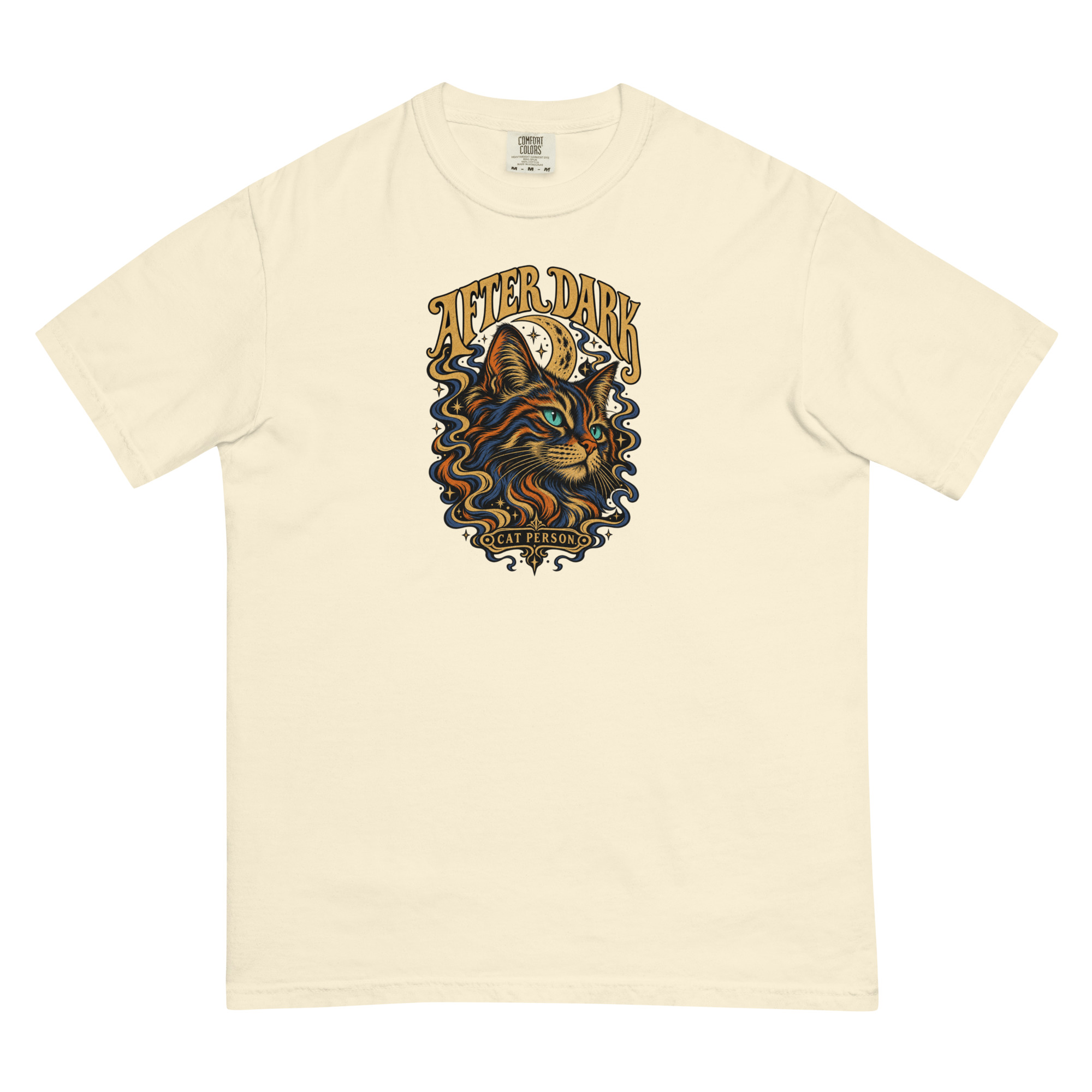 After Dark Cat Person tee in Ivory, supplier front mockup