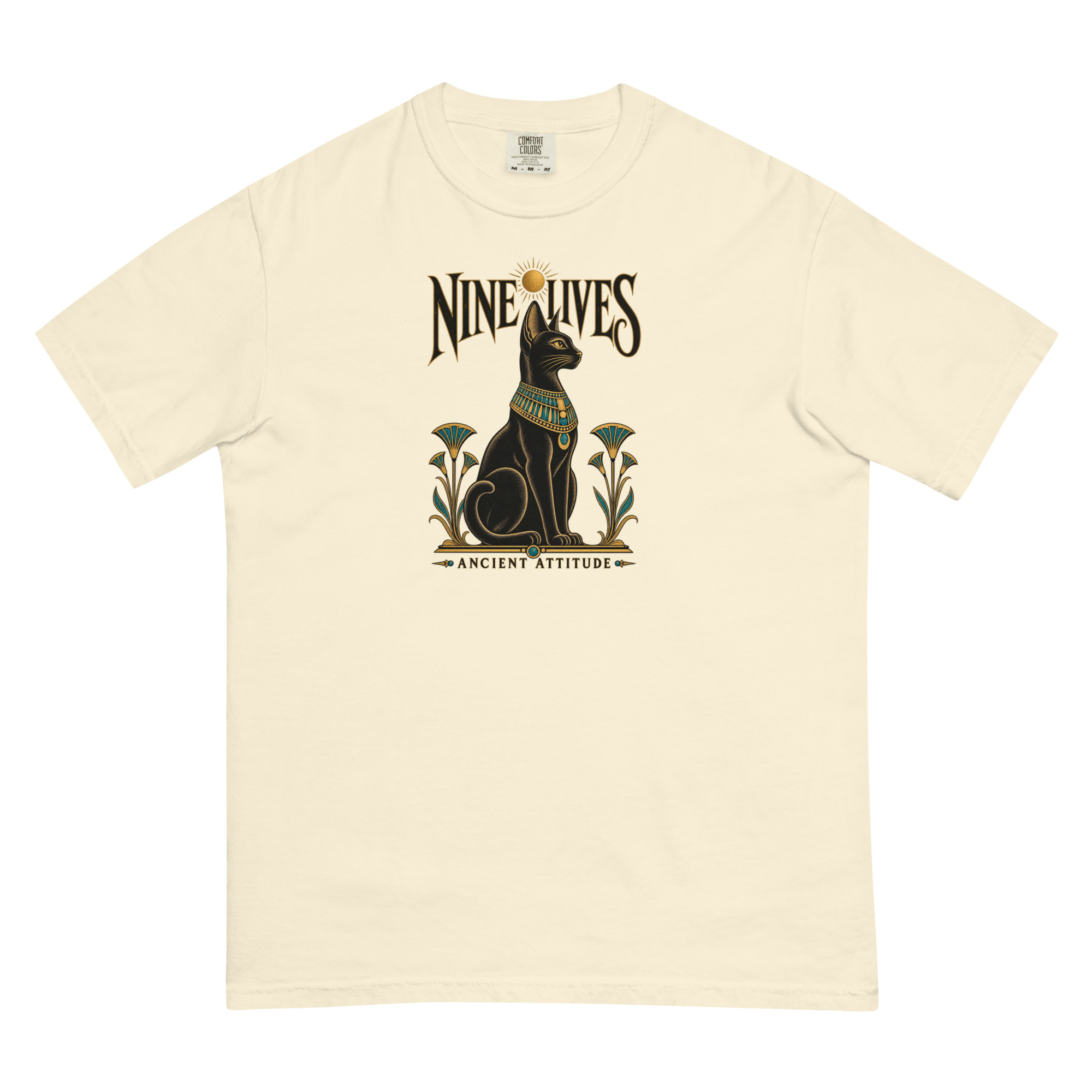 Nine Lives Ancient Attitude tee in Ivory, supplier front mockup