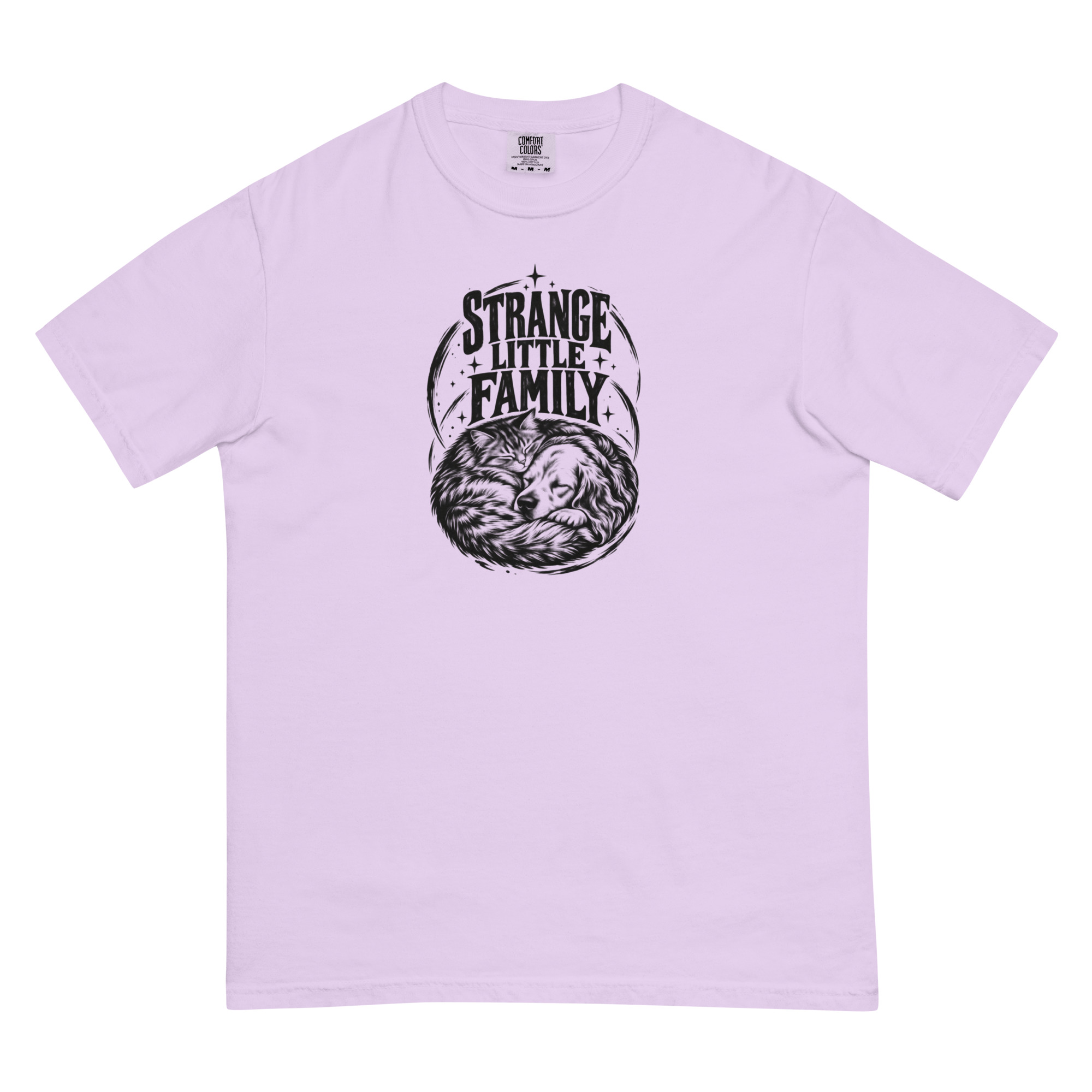 Strange Little Family tee in Orchid, supplier front mockup