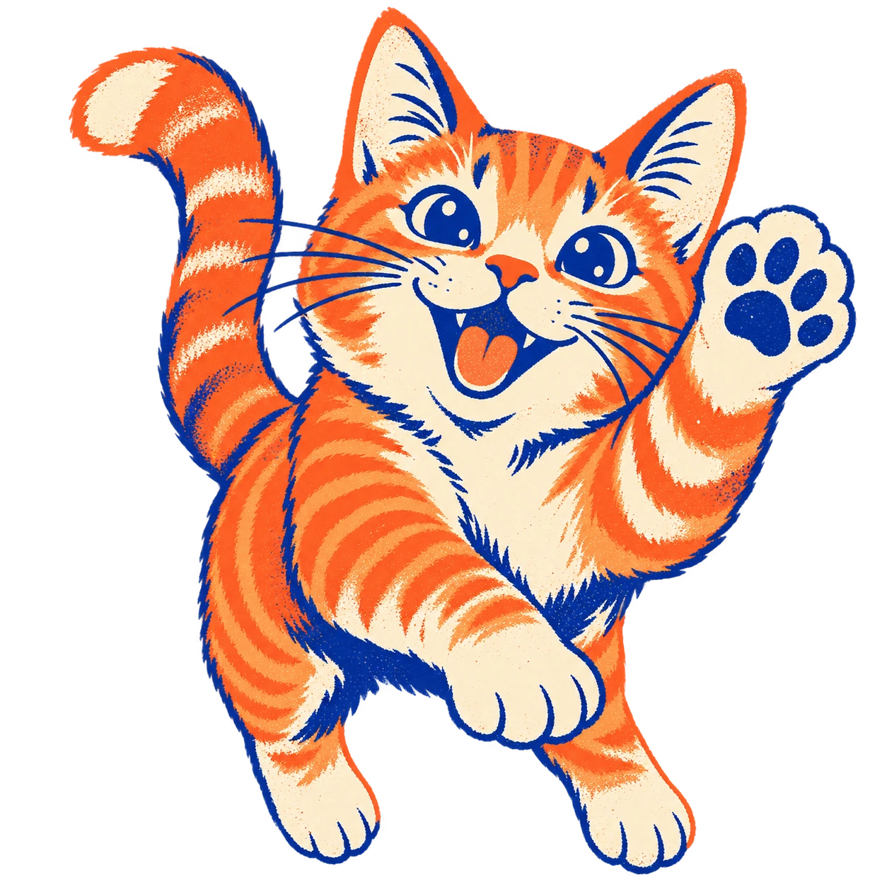Bold screen-print style orange tabby cat artwork