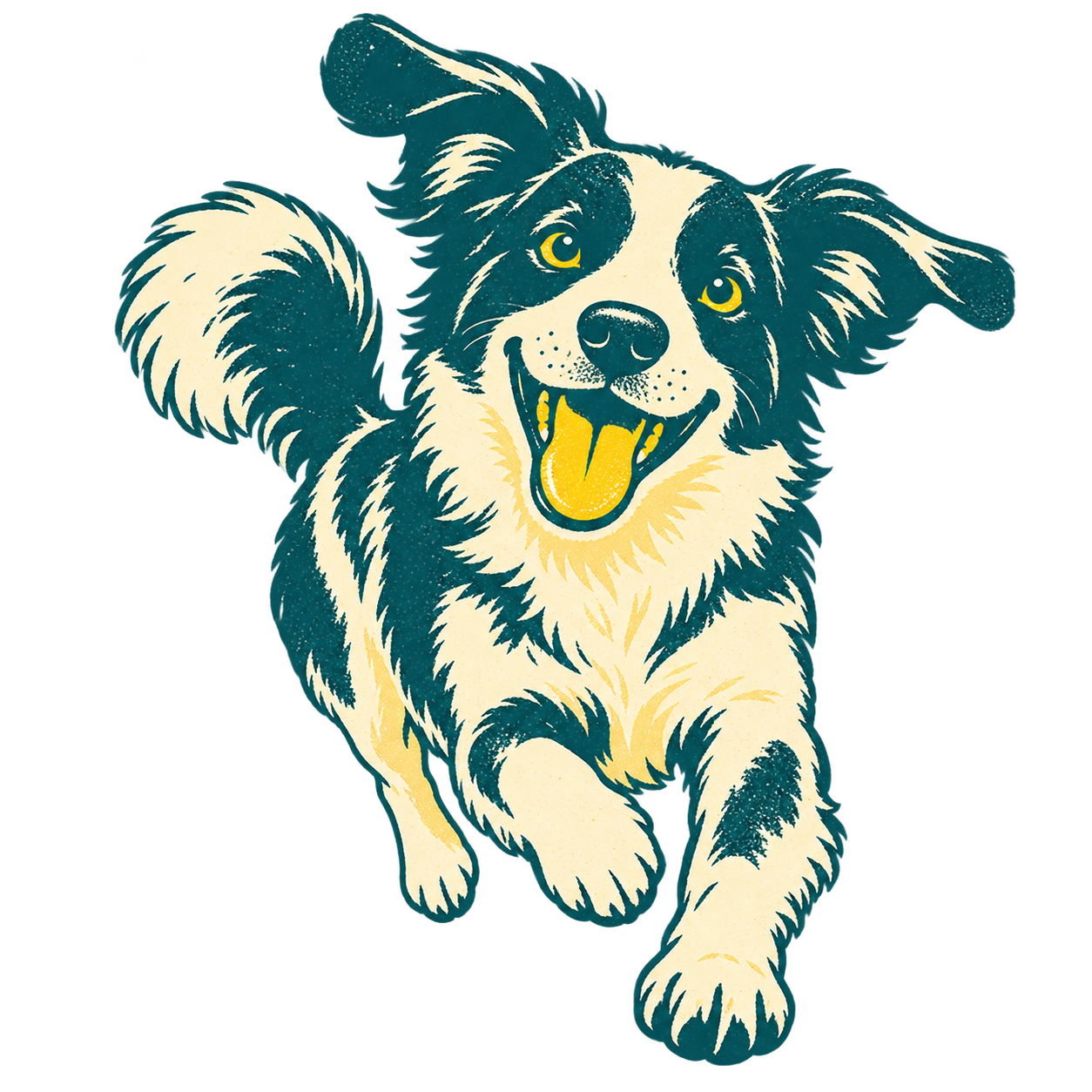 Bold screen-print style happy dog artwork